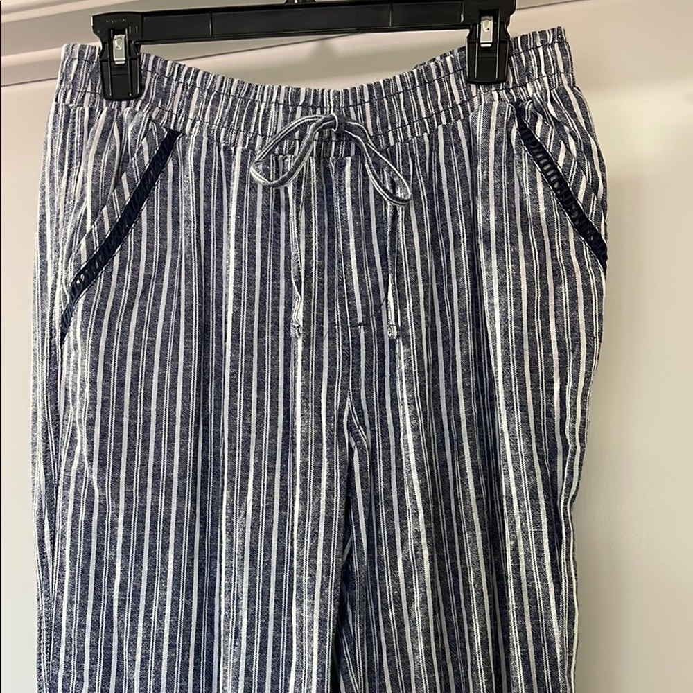 Striped Blue and White Women’s Linen Pants